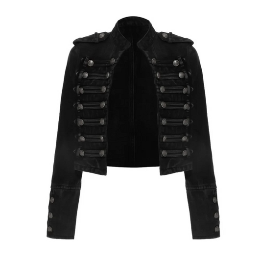 Gothic Buttoned  Ripped Solid Denim Jacket