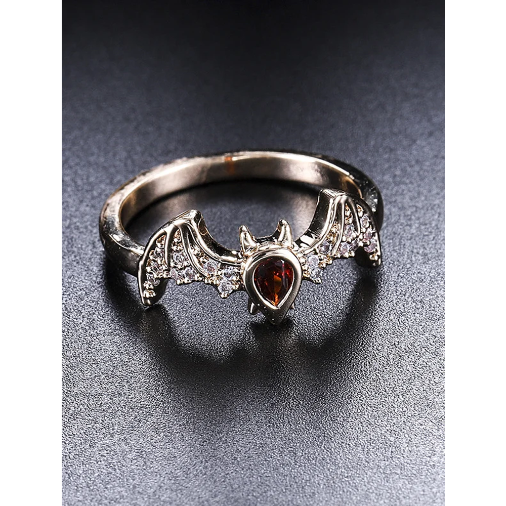 Gothic Dark Punk Style Statement Bat Ring with Crystal and Zircons