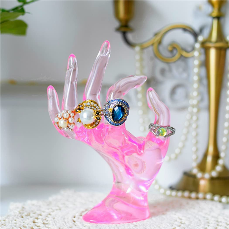 HOMEGOAL Ring Holder, Pink Room Decor, Hand Jewelry Display Holder, Danish Pastel Room Decor, Preppy Decor, Mannequin Hand, Polyresin, 7 Inch (Pink)