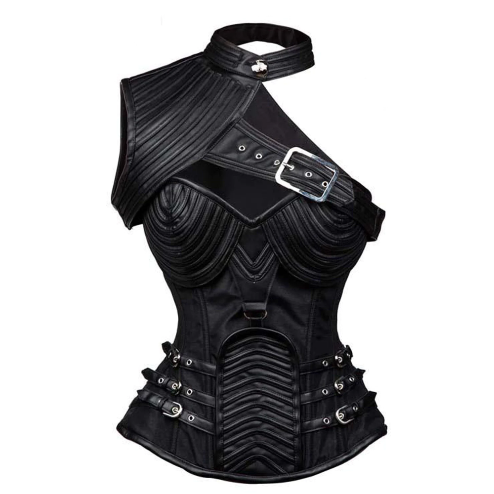 Atomic Black Faux Leather Steam One Shoulder Corset