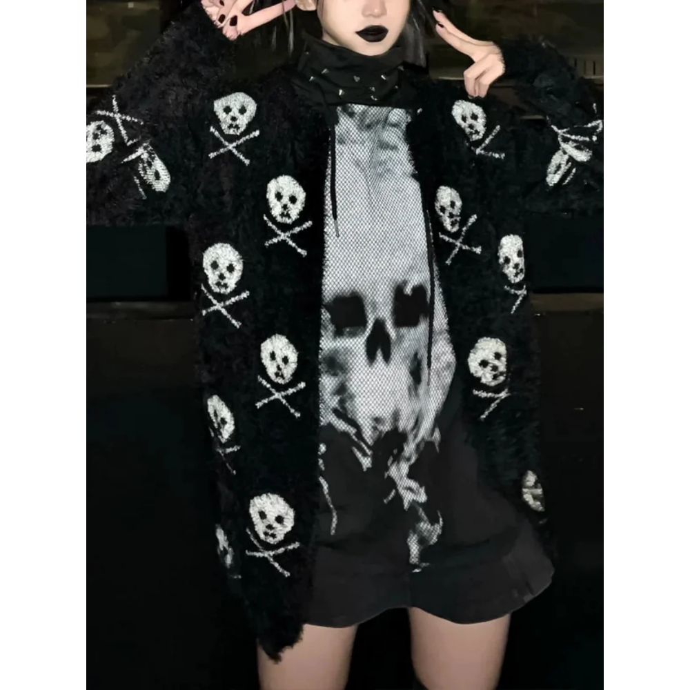 Goth Skull Graphic Cardigan