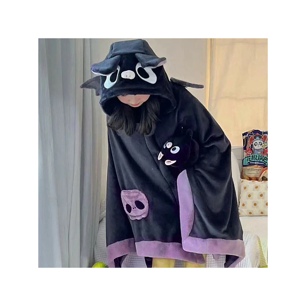 Cartoon Bat Wearable Hooded Blanket Neck Pillow Two Pieces