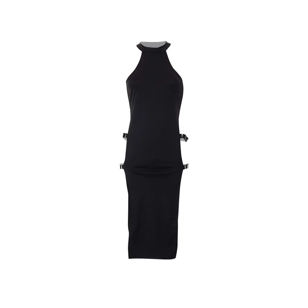 Statement Solid Color Cutout High Split Sleeveless Bodycon Dress