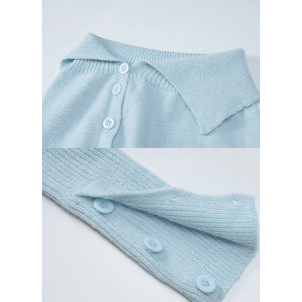 Sky Blue Button-Front Knitted Two Piece Skirts