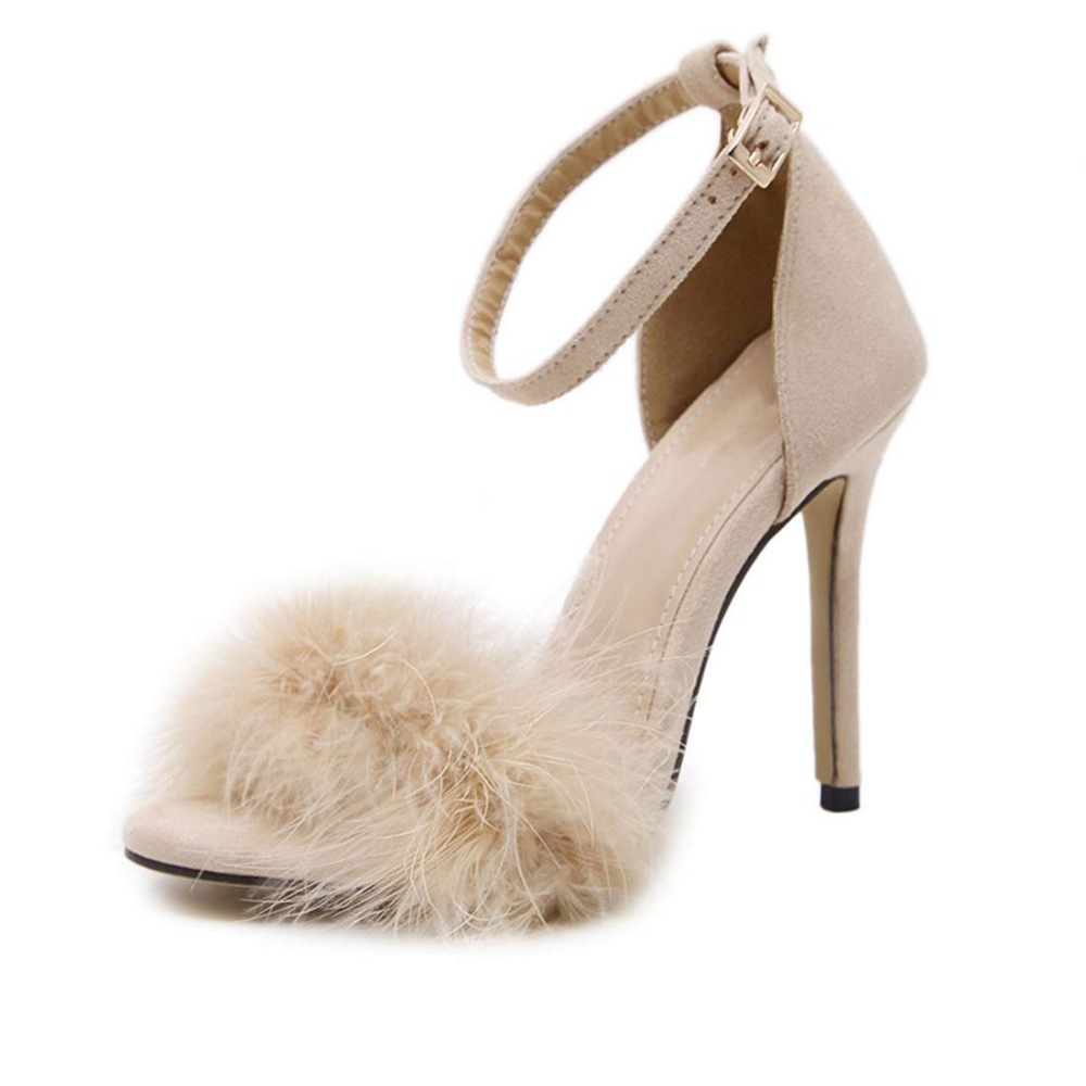 Fluffy Feather Strappy High Heel Shoes