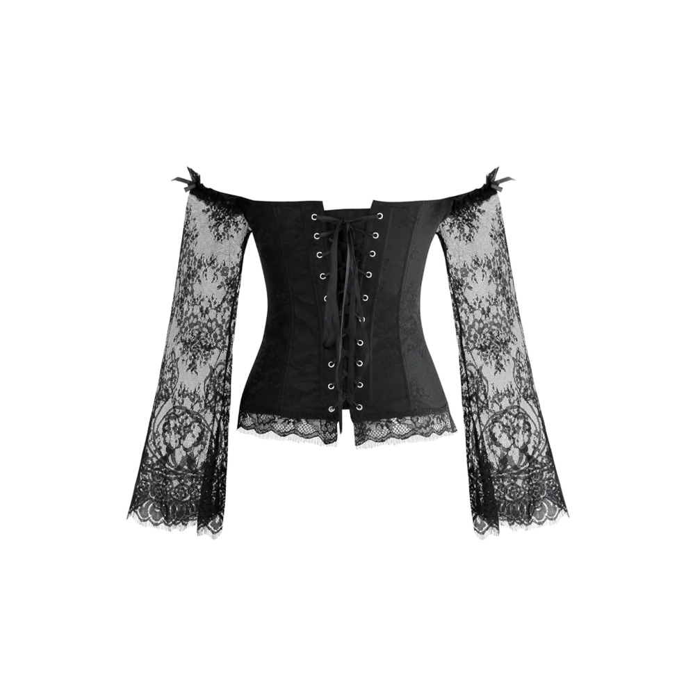 Atomic Black Overbust Corset with Floral Lace Sleeves