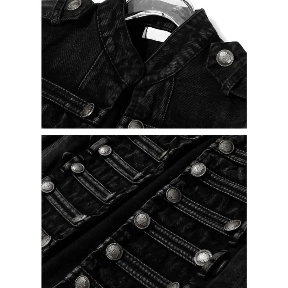 Gothic Buttoned  Ripped Solid Denim Jacket