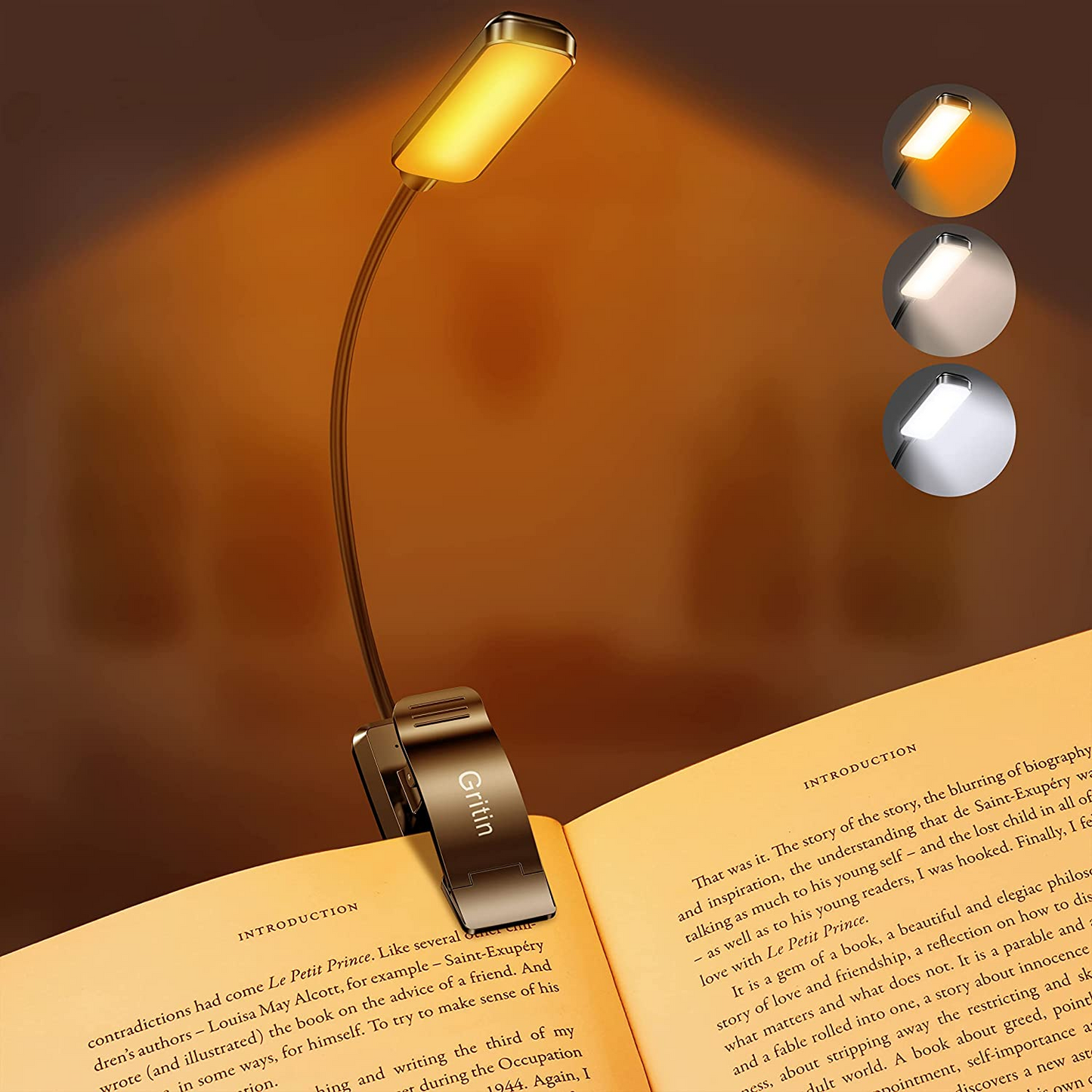 Gritin 9 LED Rechargeable Book Light for Reading in Bed