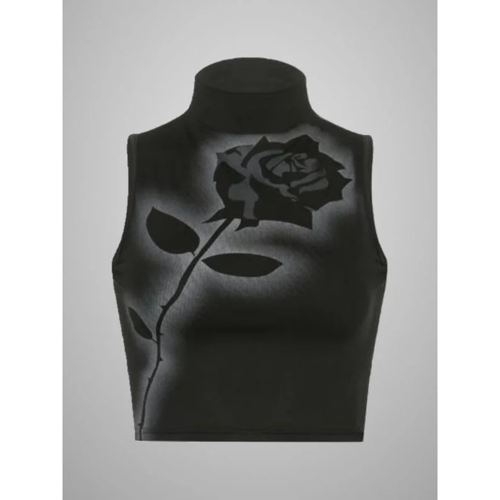 Dark Rose Printed Stand Collar Crop Vest